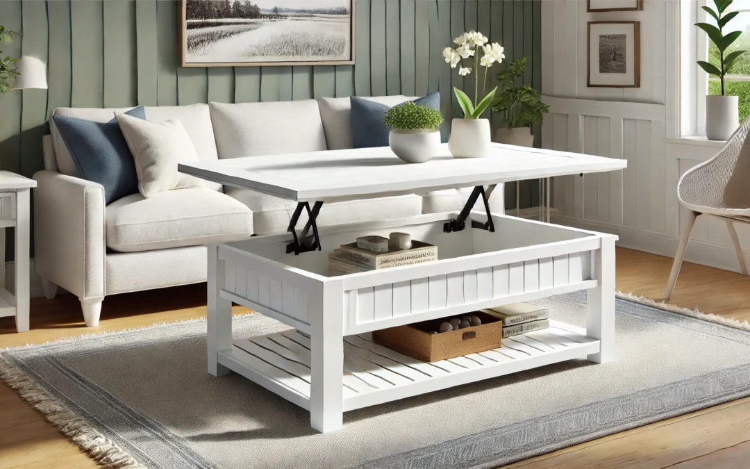 SEDETA 31.5″ Lift Top Coffee Table with Storage, Square Coffee Table for Living Room, Farmhouse Coffee Table with Large Hidden Storage Compartment and Adjustable Shelves, White