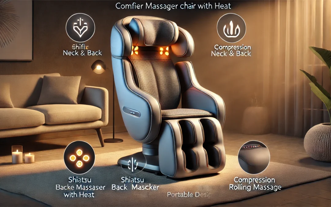 COMFIER Massager Chair with Heat, Shiatsu Neck Back Massager Portable with Compress & Rolling,Massage Chair Pad for Full Back, Neck & Shoulders,Full Body Pain, Gray
