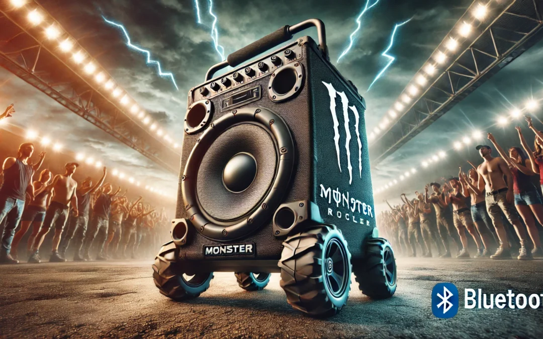 Monster Rockin’ Roller X Indoor/Outdoor Portable Bluetooth Speaker | Powerful 1000W, 15” Subwoofer | All Terrain Wheels, Weather Resistant, Dual Mic & Guitar Inputs, TWS Pairing, App Control