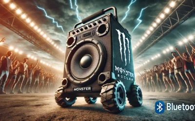 Monster Rockin’ Roller X Indoor/Outdoor Portable Bluetooth Speaker | Powerful 1000W, 15” Subwoofer | All Terrain Wheels, Weather Resistant, Dual Mic & Guitar Inputs, TWS Pairing, App Control