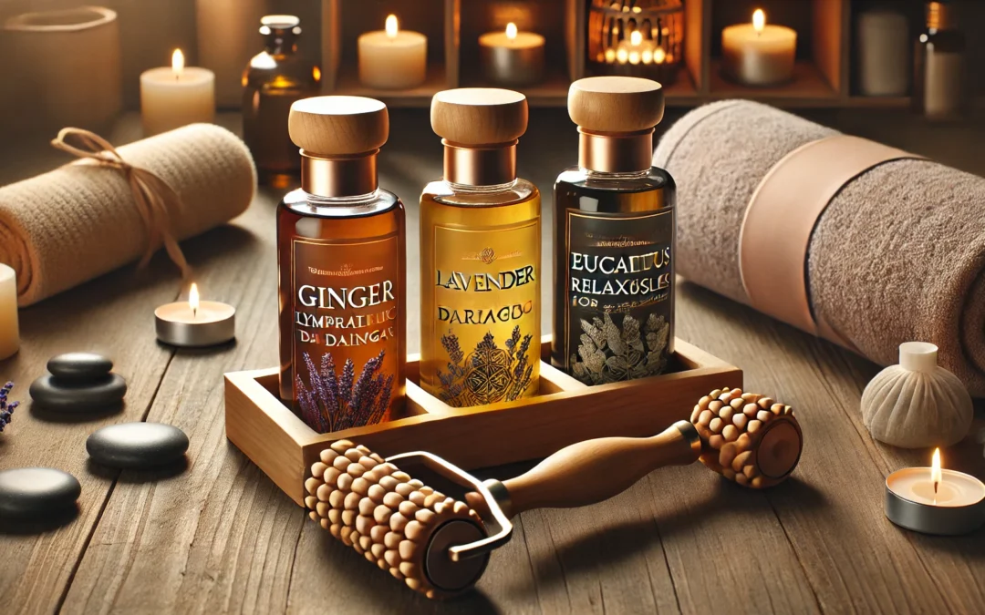 3 Pack Massage Oil for Massage Therapy,Ginger Lymphatic Drainage| Lavender| Relaxation Eucalyptus Sore Muscle Massage Oils for Date Night,Spa Treatment Gift for Woman & Man with Massage Roller