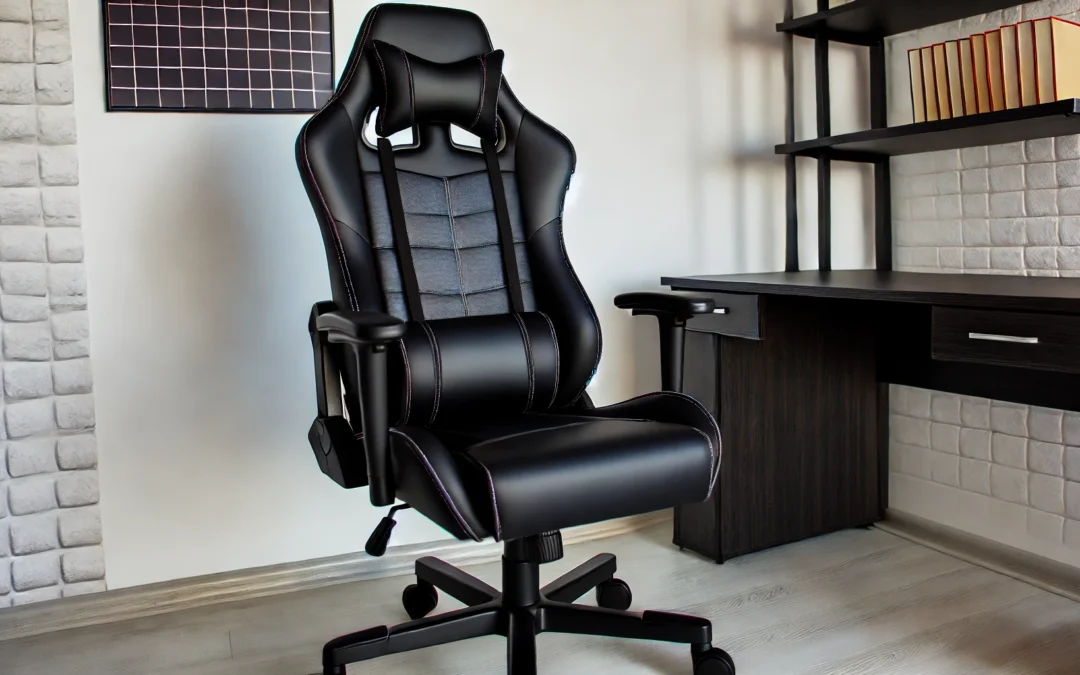 DUMOS Ergonomic Computer Gaming Chair – Home Office Desk with PU Leather Lumbar Support, Height Adjustable Big and Tall Video Game with Flip-up Armrest, Swivel Wheels for Adults and Teens