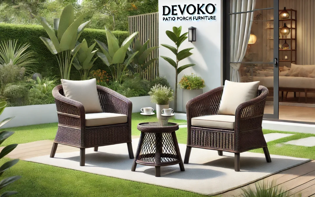 Devoko Patio Porch Furniture Sets 3 Pieces PE Rattan Wicker Chairs with Table Outdoor Garden Furniture Sets (Brown/Beige)