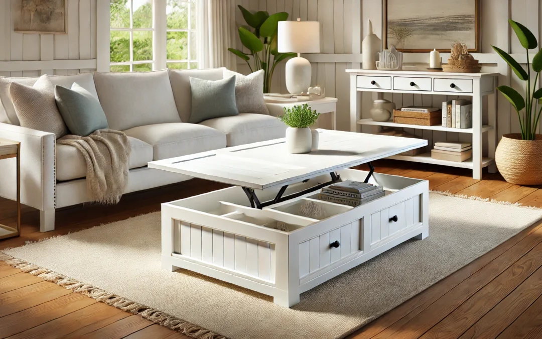 SEDETA 31.5″ Lift Top Coffee Table with Storage, Square Coffee Table for Living Room, Farmhouse Coffee Table with Large Hidden Storage Compartment and Adjustable Shelves, White