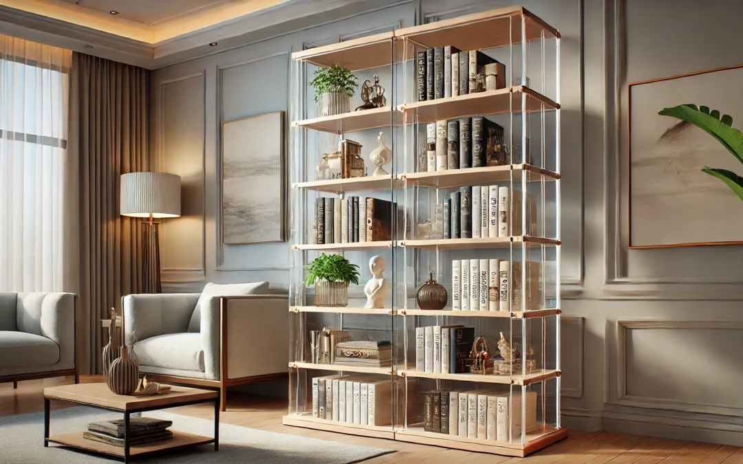5 Tier Display Cabinet, Bookshelf,Collection Book Case, Floor Standing Bookcase with Acrylic and Wood, Curio Cabinet, Contemporary Book Shelf, Storage Showcase for Living Room Study