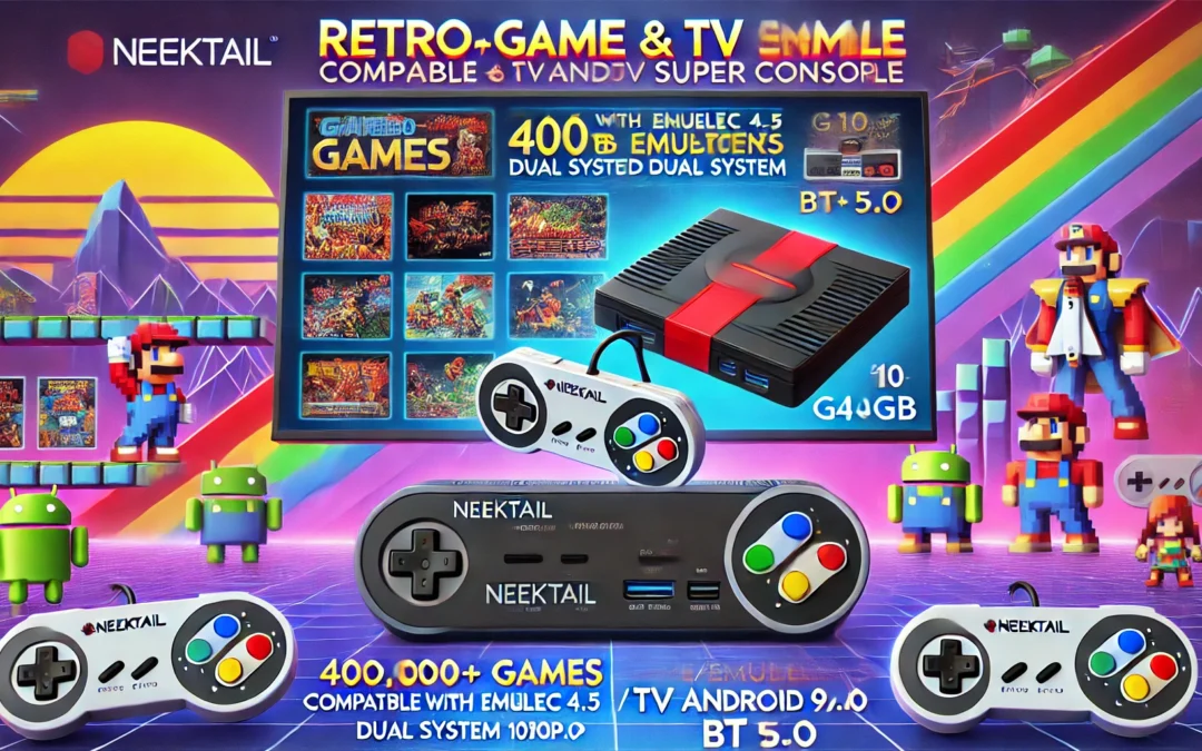 NeekTail Retro game & TV super console,with 40,000+ games, compatible with 40+ emulators, Game Emuelec 4.5/TV Android 9.0 dual system, supports 1080P,BT5.0 (G10_64GB)