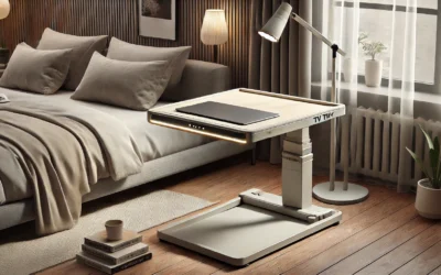 SAIJI TV Tray Table with LED Light, Heavy Duty Side Table for Bedroom & Living Room, Tilt & Height Adjustable Small Space Desk Working, Studying, Writing Table, Sofa Table, Bedside Table
