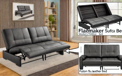 Flamaker Futon Sofa Bed Modern Folding Futon Set Convertible Recliner Lounge for Living Room with 2 Cup Holders, Removable Armrests (PU Leather, Black)