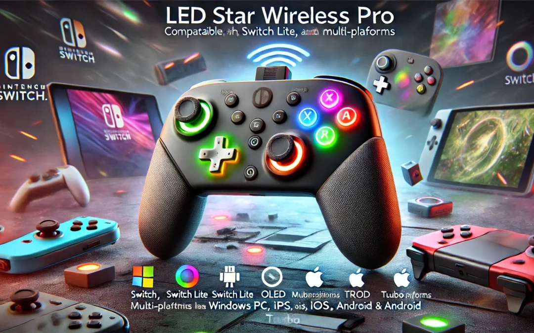 Switch Controller, LED Star Wireless Pro Controller Compatible with Switch/Lite/OLED, Multi-Platform Windows PC/IOS/Android Controller with 9 Colors RGB Light/Programmabele/Vibration/Turbo/Wakeup,