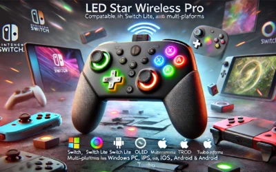 Switch Controller, LED Star Wireless Pro Controller Compatible with Switch/Lite/OLED, Multi-Platform Windows PC/IOS/Android Controller with 9 Colors RGB Light/Programmabele/Vibration/Turbo/Wakeup,