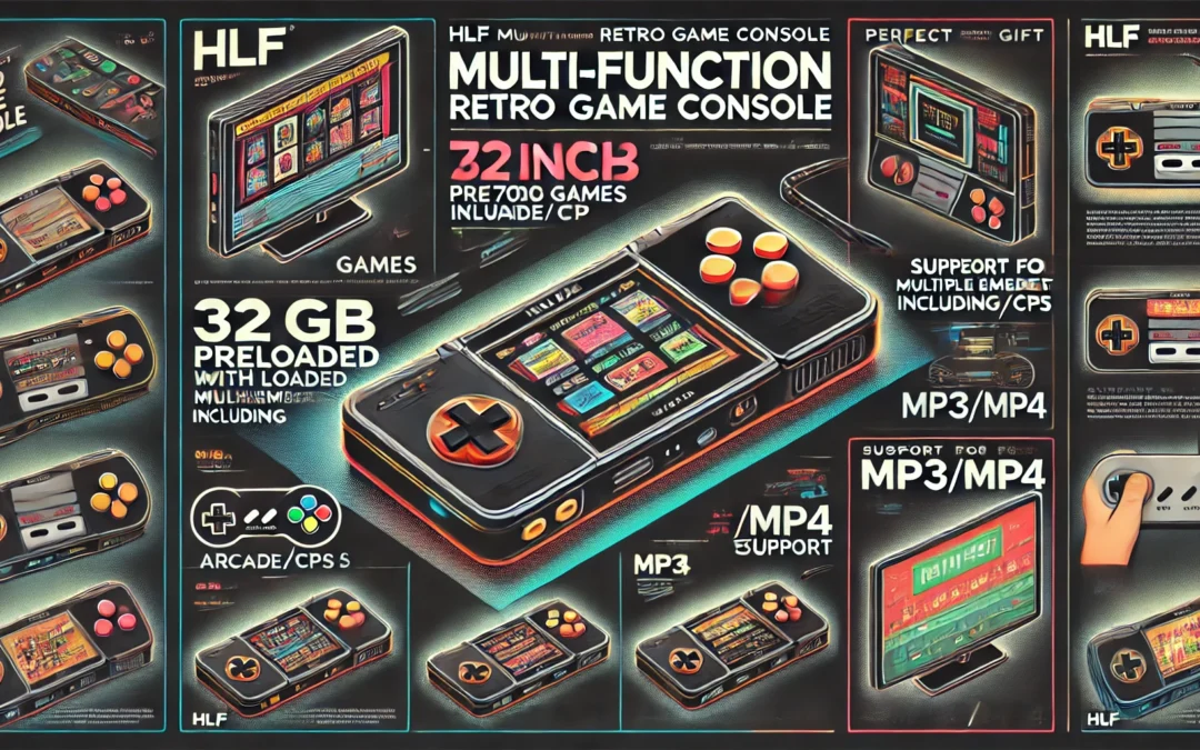 HLF Multi-Function Retro Game Console 5.1 inch 32GB Preloaded 7700 Games Portable Handheld Portable Support Arcade/CPS Multiple Emulator Game can be archived MP3/4 Men’s/Children’s Gift(Black)