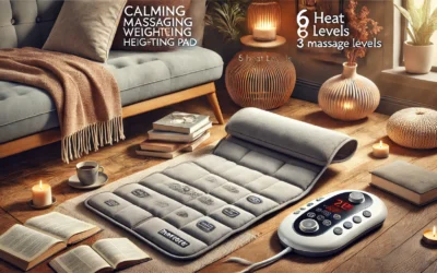 Calming Heat Massaging Weighted Heating Pad by Sharper Image- Weighted Electric Heating Pad with Massaging Vibrations, 6 Settings- 3 Heat, 3 Massage- 9 Relaxing Combinations, 12” x 24”, 4 lbs