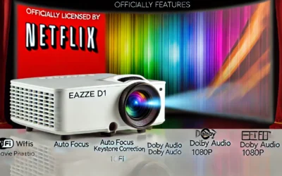 EAZZE D1 Smart Projector with WiFi and Bluetooth, Netflix-Officially-Licensed, Auto Focus & Keystone, DoIby Audio, Zoom, Native 1080P Movie, Portable Outdoor Mini Projector, White