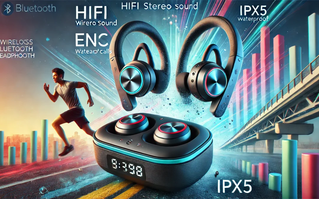 Open Ear Headphones Wireless Bluetooth 5.3 Earbuds, 40H Playtime with Digital Display, HiFi Stereo, ENC Clear Calls, Lightweight & IPX5 Waterproof Sports Earphones for Running & Workouts