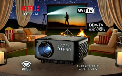 EAZZE D1 Pro Smart Projector with WiFi and Bluetooth, Netflix Official, 20W Speakers, Dolby Audio & dbx-tv Total Sonics, Auto Focus & Keystone, Native 1080P Portable Outdoor Movie Projector
