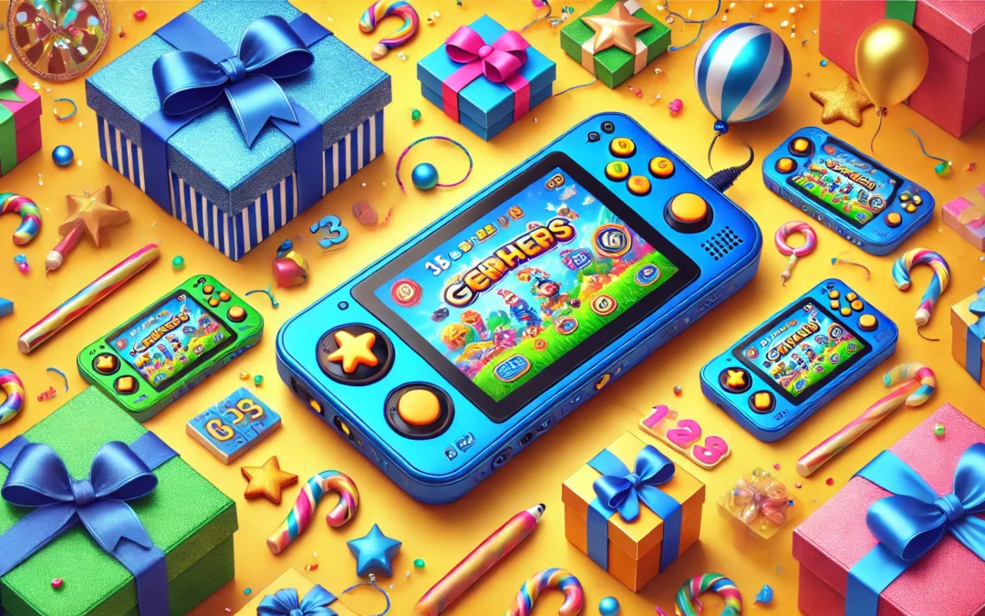 16 Bit Handheld Game Toys for Kids,3.2” IPS HD Big Screen,Built in 100 Video Games,Boys Girls Portable Rechargeable Gaming Device,Children’s Party Easter Birthday Xmas Gift (Blue)