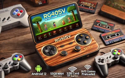 RG405V Retro Game Console RG405V Handheld Game Console Android 12 System 4 inches IPS Touch Screen, Built in 5500 mAh Battery with 128G TF Card 3172 Games, Support 5G WiFi Bluetooth 5.0 (Wood)