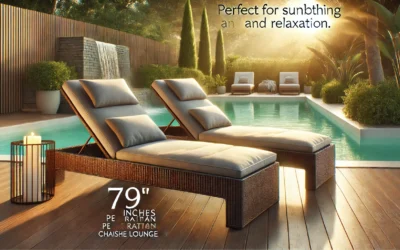 79” Long Reclining Chair Set of 2 with Cushions, Chaise Lounge Wicker Reclining Lounge Chair, PE Rattan Chaise Lawn Sunbathing Chairs Beach Poolside Garden Backyard Backrest Recliners, Brown