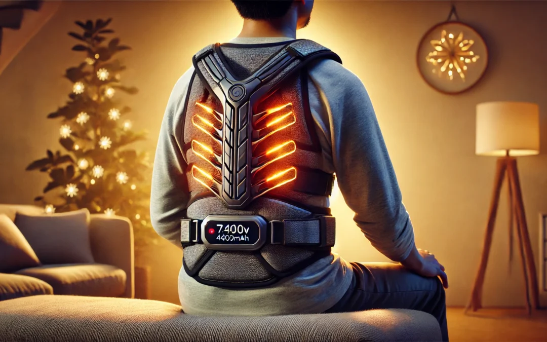 day wolf Heated Back Massager for Pain Relief 7.4V 4400mah Rechargeable Battery Heated Back Brace for Lower Back Pain Adjustable Support Straps