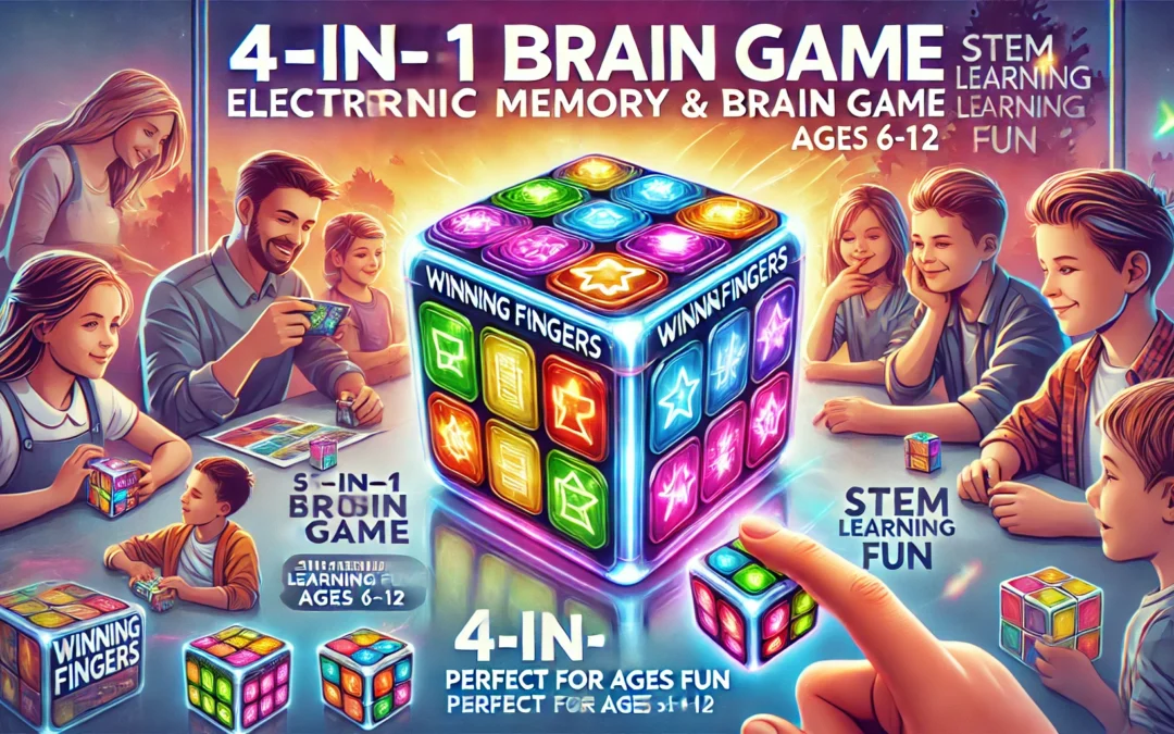 Winning Fingers Flashing Cube Electronic Memory and Brain Game – 4-in-1 Handheld Stem Toys for Kids – Cool Gadgets, Games for Boys and Girls – Fun Family Game for Kids Ages 6-12 – Educational Gift Toy