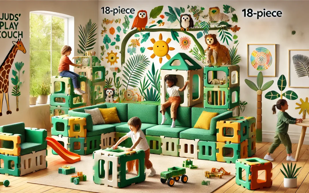 18PCS Modular Kids Play Couch – Junlge Theme Toddler Couch Building Fort, Convertible Sofa Foam Couch, Multifunctional Kids Sofa, Toddler Baby Playroom/Bedroom Furniture for Playing, Sleeping