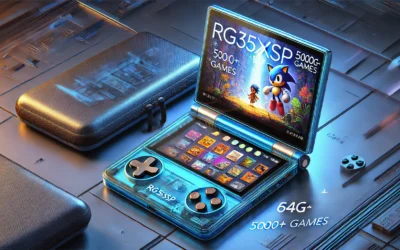 RG35XXSP Handheld Clamshell Games Consoles Built-in 64G TF Card 5000+ Games Portable Style Flip Hand Held Game Video Consoles Linux System with Case (Blue Transparent)