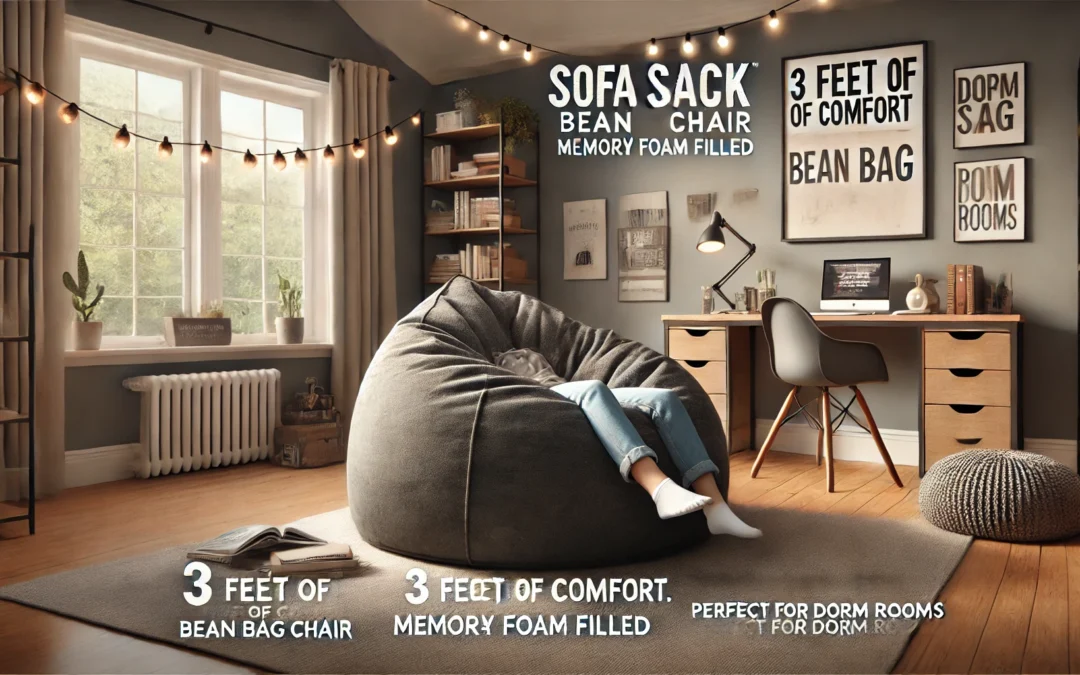 Sofa Sack Bean Bag Chair – Plush, Ultra Soft – Memory Foam Bean Bag Chair with Microsuede Cover – Stuffed Foam Filled Furniture and Accessories for Dorm Room 3 Feet – Charcoal