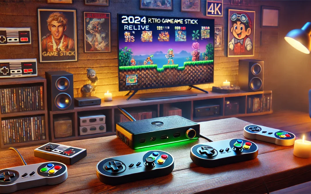 Retro Game Stick, 2024 New Game Stick 4k 40,000 Games, Wireless Retro Video Game Stick, 18+ Classic Simulators, 4k HD Resolution, 2.4g Wireless Controllers, ReLive The Golden Era of 90s Gaming (32G)