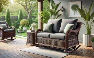 Patio Loveseat Wicker Loveseat Rattan Glider Sofa with Curved Armrest Thicking Back & Seat Cushions for Garden Balcony Backyard Brown Wicker|Grey Cushions (A) Patio Loveseat Glider