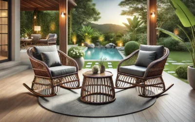 3 Pieces Patio Furniture Set Rocking Bistro Set Outdoor Rattan Conversation with Coffee Table for Garden Balcony Backyard Poolside (Grey Cushion)