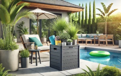 Keter City 30 Gallon Resin Outdoor Storage Box and Patio Furniture Side Table for Pool and Garden Accessories, Dark Grey