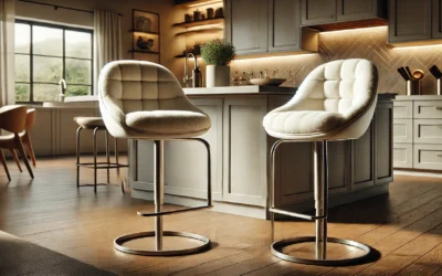 AMERLIFE Mid Century Bar Stools Set of 2, Sherpa Upholstered Island Chairs with Curved Back and Adjustable Feet, Counter Stools for Bar, Kitchen, Easy Assembly, White Sherpa