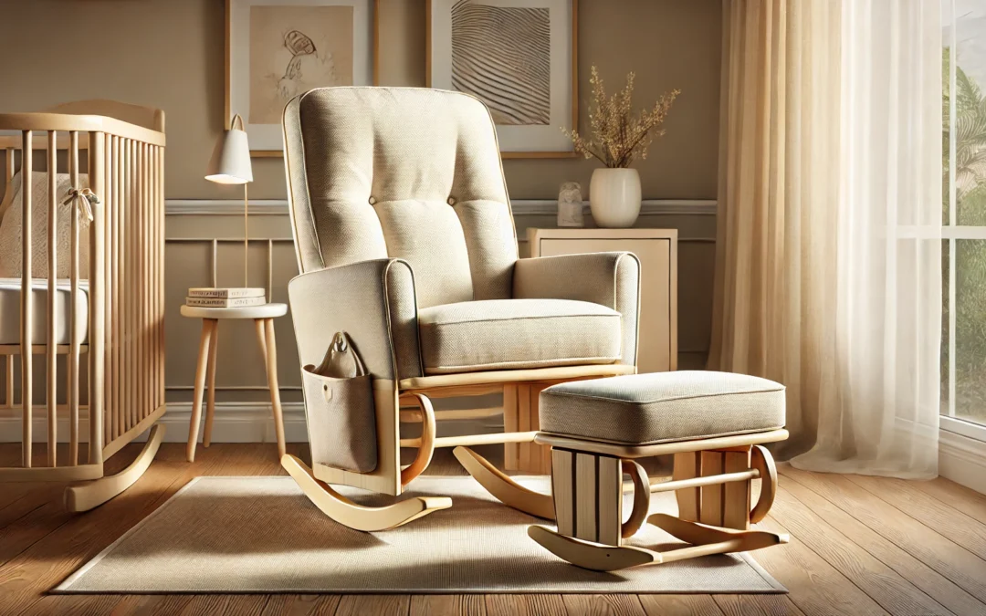 Storkcraft Premium Hoop Glider and Ottoman (Natural/Beige) – Padded Cushions with Storage Pocket, Smooth Rocking Motion, Easy to Assemble, Solid Hardwood Base