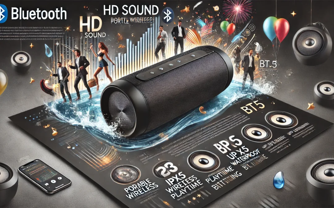 Bluetooth Speaker with HD Sound, Portable Wireless, IPX5 Waterproof, Up to 20H Playtime, TWS Pairing, BT5.3, for Home/Party/Outdoor/Beach, Electronic Gadgets, Birthday Gift (Black)