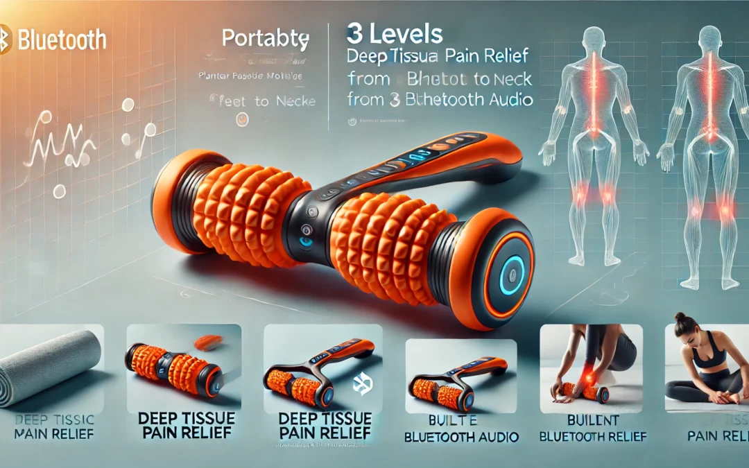 Plantar Fasciitis, Foot and Body Portable Massage Roller, Deep Tissue Pain Relief from Feet to Neck, Includes Electric Rechargeable Bluetooth Audio, 3 Levels of Vibration (Orange)