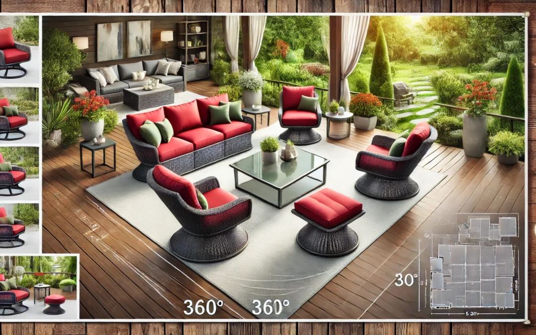 Patio Furniture Conversation Set with Ottomans, 5 Piece Wicker Patio Swivel Rocking Chairs with 360° Swivel Glider and Glass Coffee Table for Porch, Deck, Garden,Red