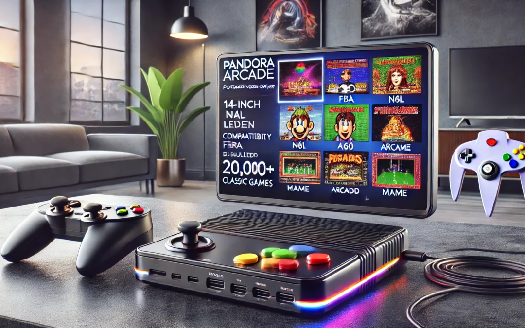 Pandora Arcade Portable Retro Video Game Player Built-in 20000+ Classic Games 14 inch LED Integrated Recreation Arcade Emulator Console Compatible with FBA/N64/Arcade/MAME