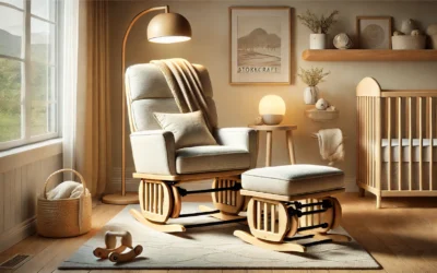 Storkcraft Premium Hoop Glider and Ottoman (Natural/Beige) – Padded Cushions with Storage Pocket, Smooth Rocking Motion, Easy to Assemble, Solid Hardwood Base