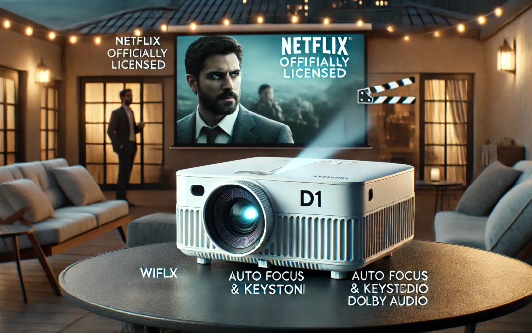 EAZZE D1 Smart Projector with WiFi and Bluetooth, Netflix-Officially-Licensed, Auto Focus & Keystone, DoIby Audio, Zoom, Native 1080P Movie, Portable Outdoor Mini Projector, White