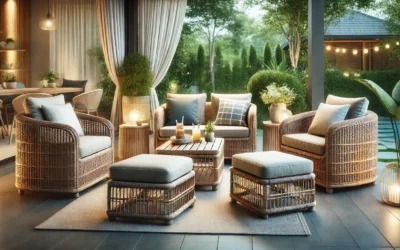 Outdoor Wicker Chairs and Table Bistro Conversation Furniture Set, 5 Pieces with Ottoman for Porch, Balcony, Deck, Patio, Backyard, Natural Color