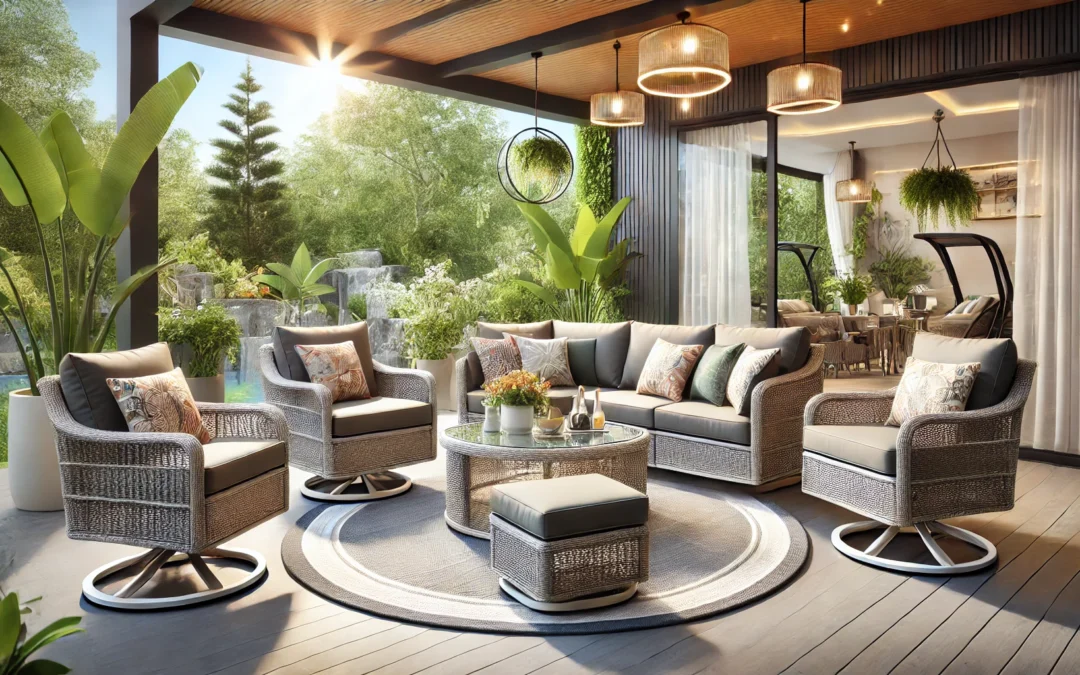 LayinSun 5 Pieces Outdoor Patio Furniture Set, Rattan Wicker Sectional Swivel Rocker Chairs Sets