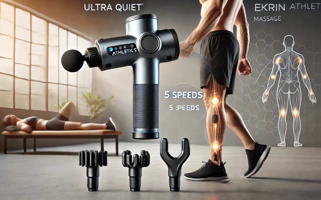 Ekrin Athletics B37v2 Massage Gun – Deep Tissue Massage with High-Powered Brushless Motor – Ergonomic Back Massager for Pain Relief – 5 Speeds, 4 Attachments – Ultra Quiet Hand-Held Massager