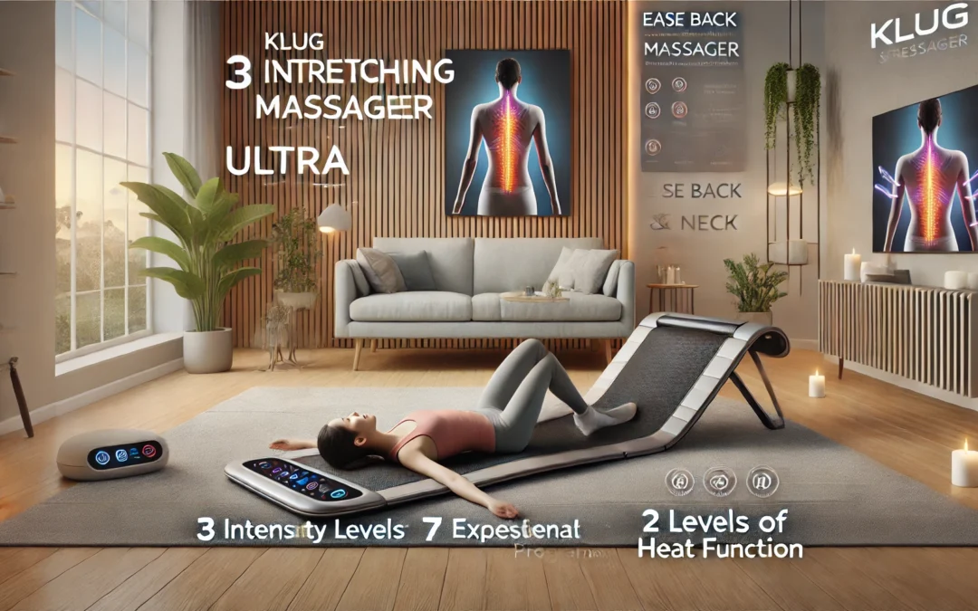 Klug Stretching Massager Ultra, Effortless auto-Stretching Mat, Ease Back & Neck Pain with 3 Intensity Levels 7 Exceptional Programs, 2 Levels of Heat Function, Foldable & Portable Design