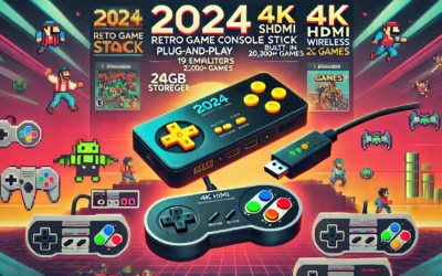 2024 Retro Game Console Stick, Classic Video Games with 4K HDMI, Built-in 19 Emulators, 20000+ Games – Plug & Play TV Video Gaming Stick with Upgrade Dual 2.4G Wireless Controllers(64GB)