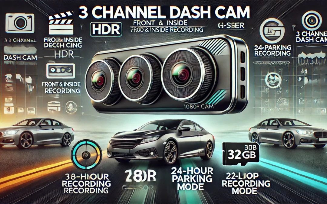 Dash Cam, 3 Channel Dash Cam, 1080P Dash Cam Front and Inside, Triple Dash Cam, Dash Camera with 32GB Card, HDR, G-Sensor, 24Hr Parking, Front Rear Dash Cam Loop Recording