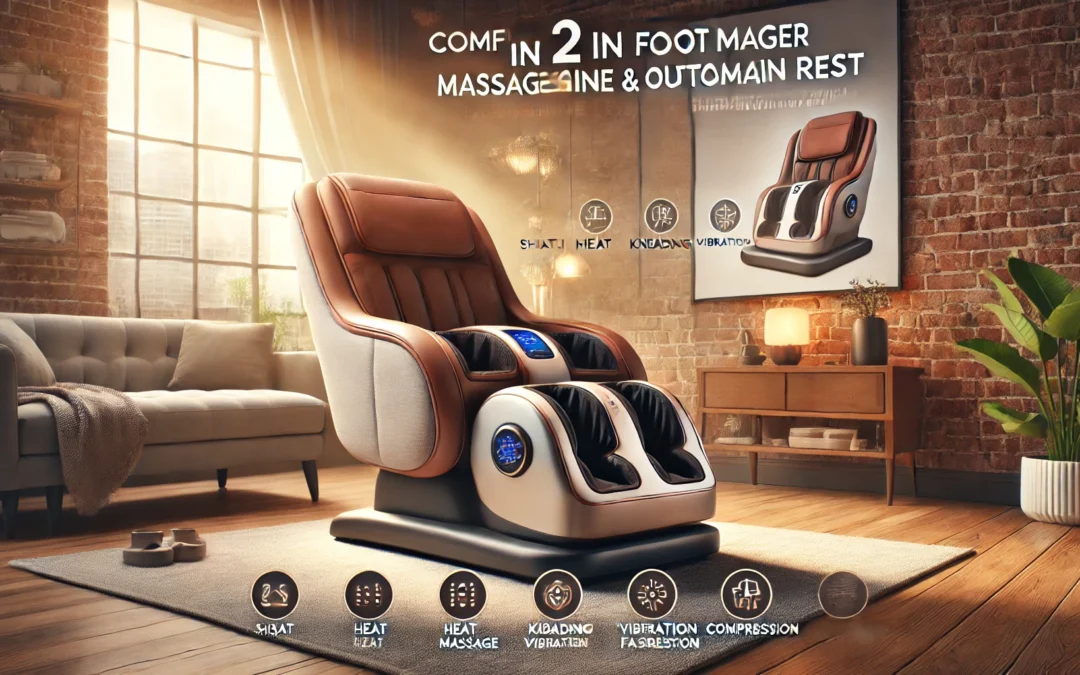 COMFIER 2 in 1 Foot Massager Machine & Ottoman Rest,Shiatsu Foot and Calf Massager with Heat,Kneading,Vibration,Compression Massagers for Feet,Ankle,Leg,Tired Muscles & Plantar Fasciitis