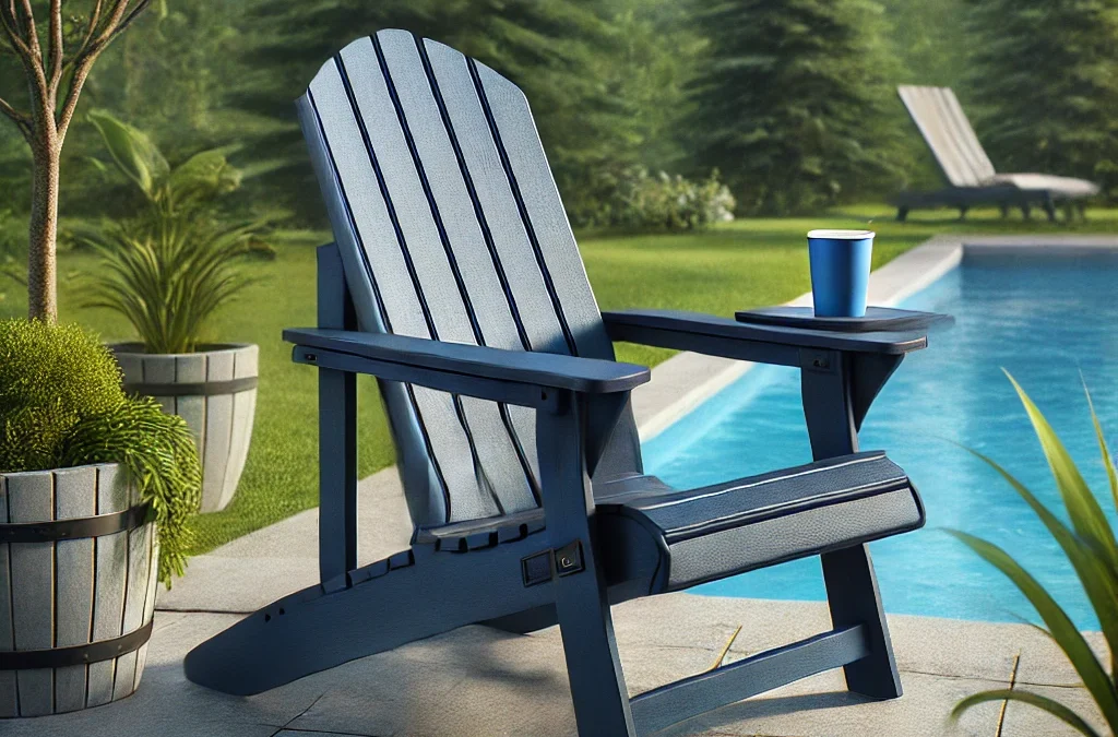 Folding Adirondack Chair, SGS Tested, Wooden Textured with Cup Holder, Heavy All-Weather HDPE Comfortable Set Poolside Backyard Lawn Navy Blue