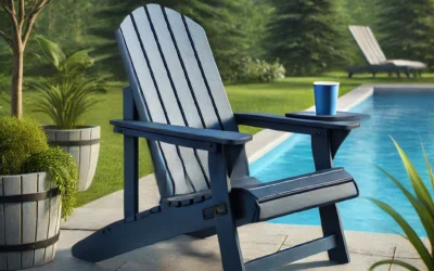 Folding Adirondack Chair, SGS Tested, Wooden Textured with Cup Holder, Heavy All-Weather HDPE Comfortable Set Poolside Backyard Lawn Navy Blue