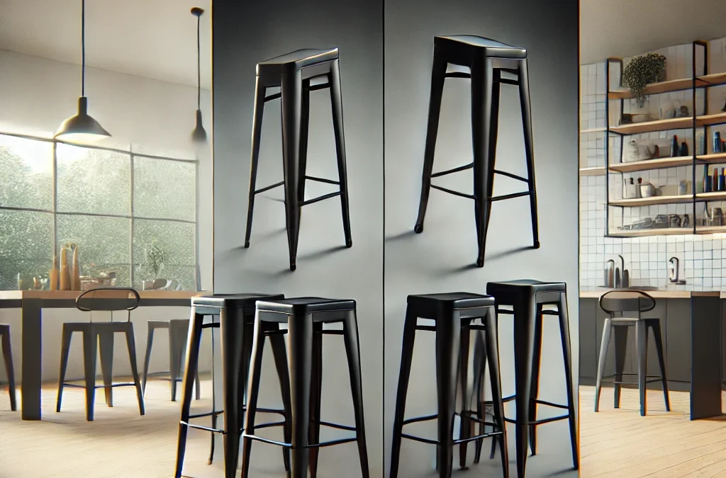 Amazon Basics Stackable Bar Stool Chair, Easy to Assemble, Sturdy, 4 Pack, 20.1″ D x 17.1″ W x 33.5″ H, Matte Black