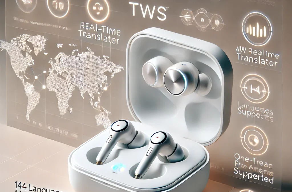 AI Language Translation Earbuds, TWS Real-Time Translator One-Year Free Subscription Included for 144 Languages & Accents Translation Device Earphones,Milkywhite